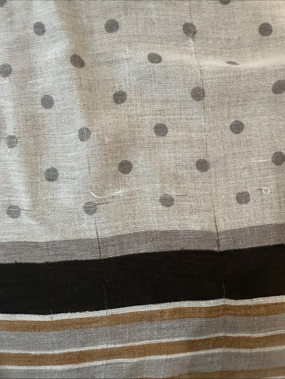 Light Polka Dot & Stripe Scarf in White, Black, and Tan - Picture 8 of 8